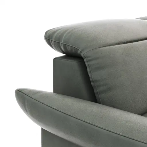 Ecksofa Rockport B - 2,5-Sitzer mit Longchair rechts inkl. Kopfteil/Sitztiefe/Armlehne verstellbar, Leder, Grau