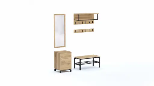 Garderobenkombination Williston - Korpus Wildeiche bianco / Front sandgestrahlt