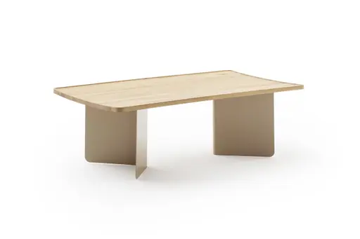 Couchtisch Olai - LHB ca. 120x39x65 cm, Asteiche Massiv, Metall, Beige