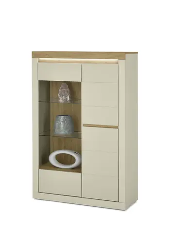 Vitrine - mit Beleuchtung, B ca. 104 cm, Kaschmir, Stone Eiche Nachbildung