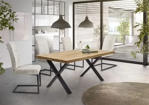 Esstisch- LB ca. 180x100 cm, Eiche, Massiv, Geölt, Metall, Schwarz