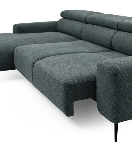 Ecksofa - Longchair links mit 2-Sitzer, Sitzvorzug motorisch, Kopfteil verstellbar, Stoff, Blaugrün