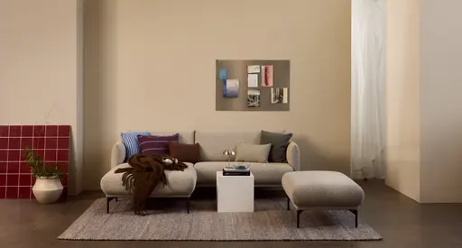 Ecksofa Joana - Longchair links mit 2-Sitzer, Stoff, Beige