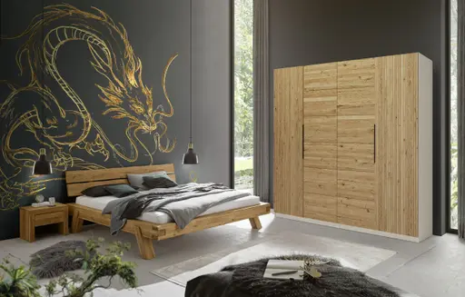 Drehtürenschrank- B ca. 200 cm, Kaschmir, Matt, Eiche, Massiv, Geölt