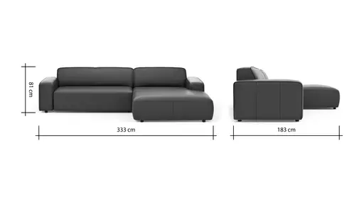 Ecksofa Denver - 2,5-Sitzer mit Longchair rechts, groß, Leder, Mocca