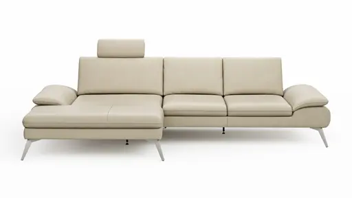 Ecksofa Collina - Longchair links, 2,5-Sitzer, inklusive Kopfstütze, Leder, Ecru