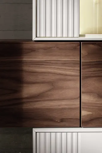 Wohnwand Colore - mit Beleuchtung, Lack, Kaschmir, Nussbaum