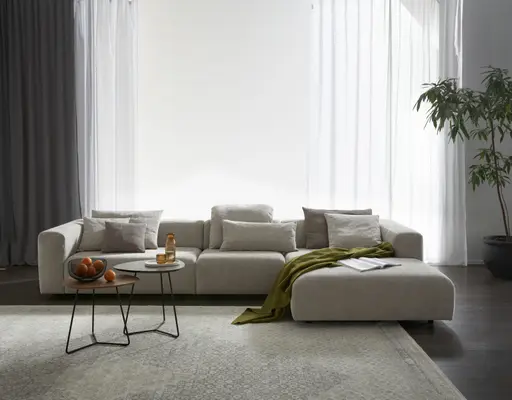 Ecksofa Caruso - 3-Sitzer, Longchair rechts, inklusive Kissen, Stoff, Graubeige