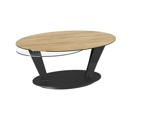 Couchtisch - Platten drehbar, LBH ca. 95/150x60x43 cm, Keramik, Eiche, Glas