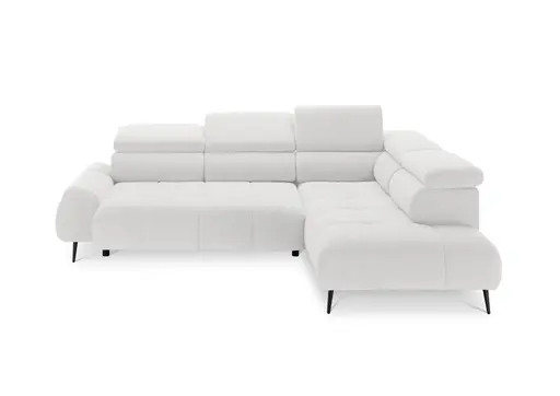 Ecksofa - 2-Sitzer mit Ecke rechts, Sitzvorzug motorisch, Kopfteil verstellbar, Stoff, Weiß