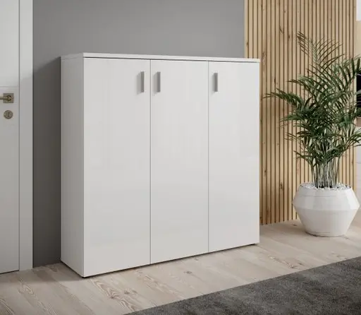 Schuhschrank - B ca. 120 cm, Weiß, Weiß Hochglanz