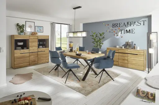 Esstisch - LB ca. 200x100 cm, Eiche massiv geölt, Baumkante, Schwarz