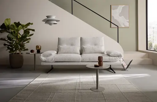 Sofa Lucero 2.0 - 2-Sitzer inkl. Drehsitz, Rollout-Armlehne und Sitztiefe verstellbar, Stoff, Offwhite