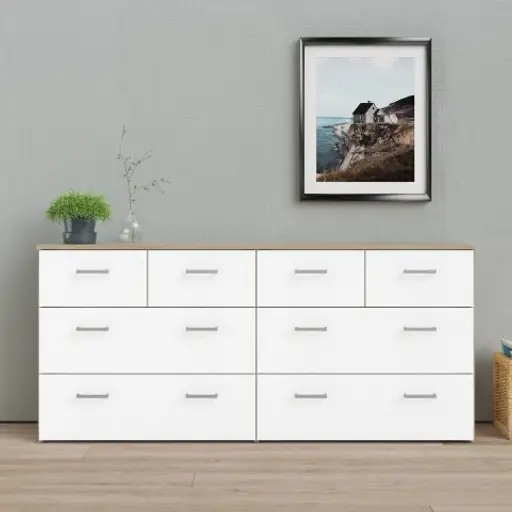 Kommode - B ca. 147 cm, Eiche Struktur Nachbildung, Weiß