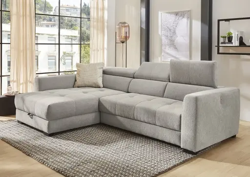 Ecksofa - 2-Sitzer, Ecke rechts, Stoff, Grau