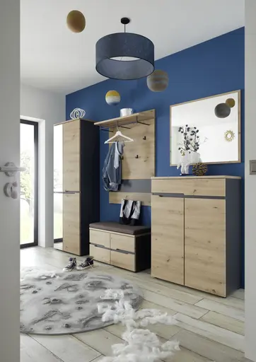 Bank - mit Sitzkissen, Eiche Dekor, Graphit