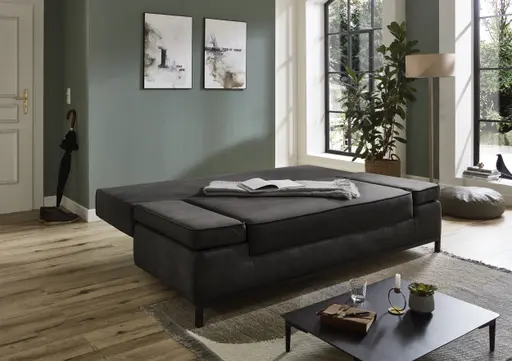 Schlafsofa- 2 Sitzer, Inkl. Bettkasten, Stoff, Anthrazit