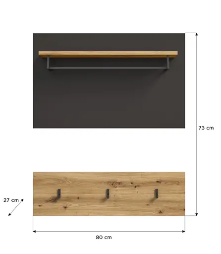 Garderobe - inkl. Sitzkissen, Basalt grau, Artisan Eiche Nachbildung