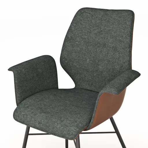 Armlehnstuhl Penthouse - Stoff, Steingrau, Leder, Cognac, 4 Fuß, Anthrazit