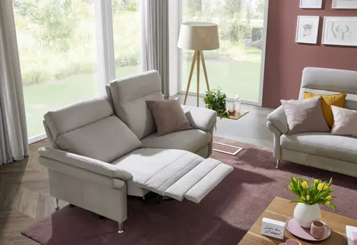 Sofa EM Helsinki - 3-Sitzer, Relaxfunktion (motorisch), Stoff, Silbergrau