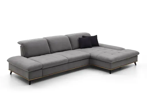 Ecksofa - 2-Sitzer mit Longchair rechts, Sitztiefe verstellbar, Stoff, Dunkelgrau