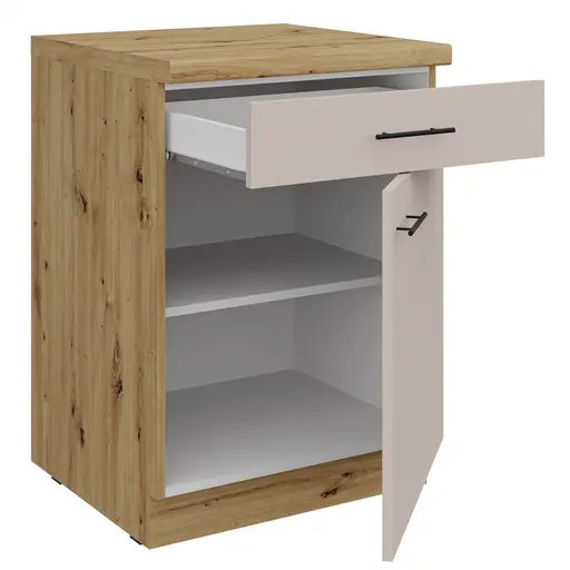 Unterschrank- B ca. 60 cm, Eiche Dekor, Kaschmir, Matt