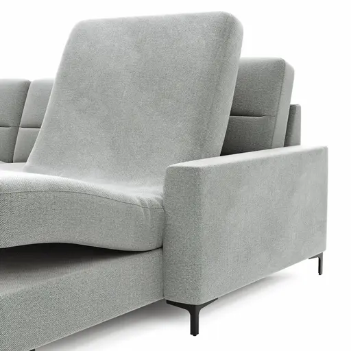 Wohnlandschaft Merlos H - Ecke links mit 2,5-Sitzer und Longchair rechts inkl. Relaxfunktion (motorisch), Stoff, Grau