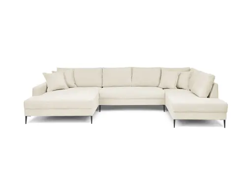 Wohnlandschaft - Longchair links, 2-Sitzer, Ecke rechts, Stoff, Creme