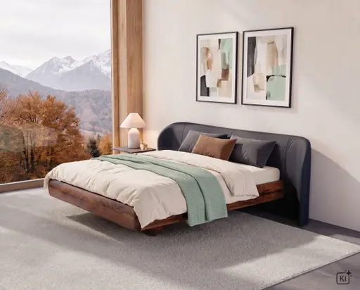 Bett Foresta 2 - Liegefläche ca. 180x200 cm, Nussbaum Massiv, Leder, Anthrazit