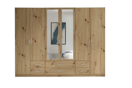 Drehtürenschrank- B ca. 271 cm, Eiche Dekor, Spiegel