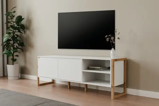 TV-Board - B ca. 160 cm, Weiß, Artisan Eiche Nachbildung