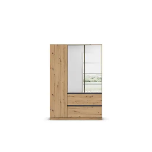 Drehtürenschrank RASA- B ca. 136 cm, Eiche Dekor, Spiegel
