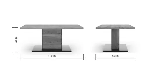 Couchtisch Fibra - LBH 110x65x45 cm, Asteiche massiv