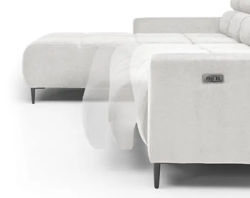 Ecksofa - Longchair links mit 2-Sizer, Sitztiefe verstellbar motorisch/Kopfteil verstellbar, Stoff, Creme