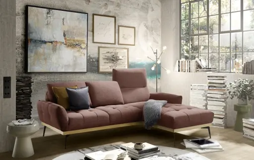 Ecksofa EDDIE - 2-Sitzer, Ecke rechts inkl. Rückenverstellungen, Stoff, Koralle