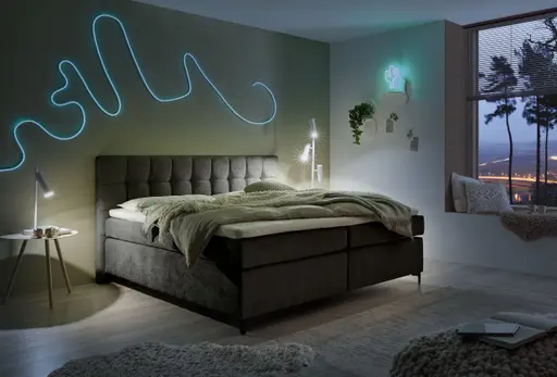 Boxspringbett HINDA- Liegefläche ca. 180x200 cm, Stoff, Anthrazit, Bonell, Inkl. Topper