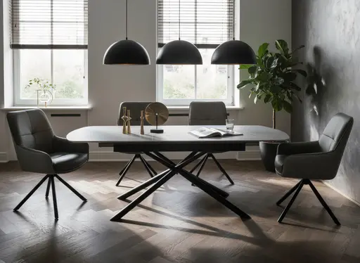 Armlehnstuhl - drehbar, Leder & Stoff, Schwarz