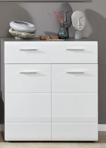 Schuhschrank - Weiß Hochglanz, Grau