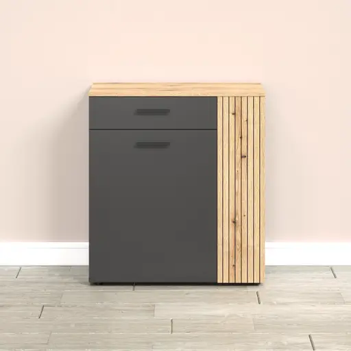 Kommode - B ca. 80 cm,  Anthrazit, Eiche Coast Evoke Nachbildung