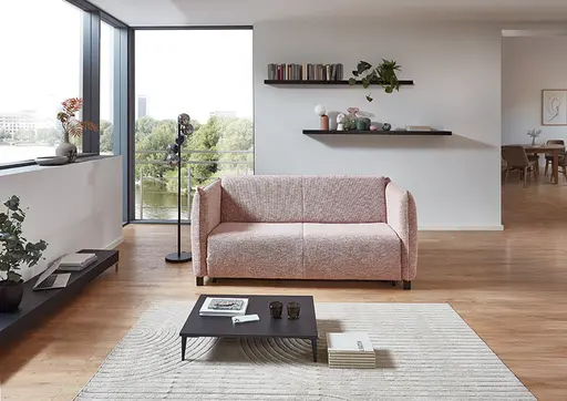 Faltbettsofa - Schlaffunktion, Stoff, Rose