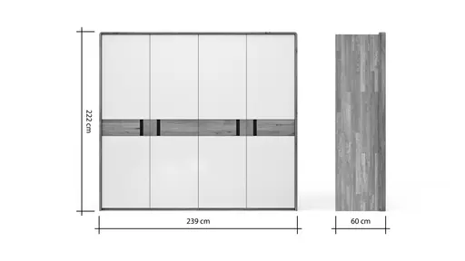 Drehtürenschrank New Jersey - inkl. Passepartout, B. ca. 239 cm, Weißglas matt, mit Bauchbinde