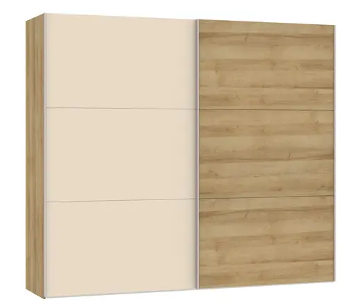 Schwebetürenschrank JOIN IT- B ca. 252 cm, Eiche Dekor, Glas, Creme