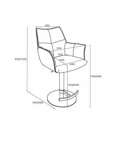 Barhocker MELE - drehbar, höhenverstellbar, Leder, Dunkelbraun