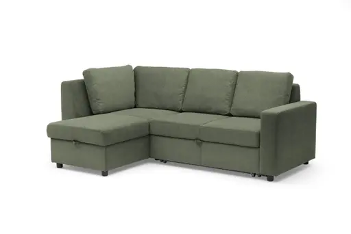 Ecksofa PRO FLEXX - Ecke links, 2-Sitzer inkl. Schlaffunktion und Bettkasten, Stoff, Dunkelgrün
