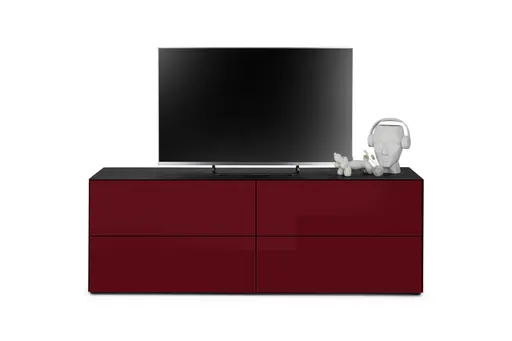 Lowboard - B ca. 181 cm, Bordeauxrot, Keramikoptik
