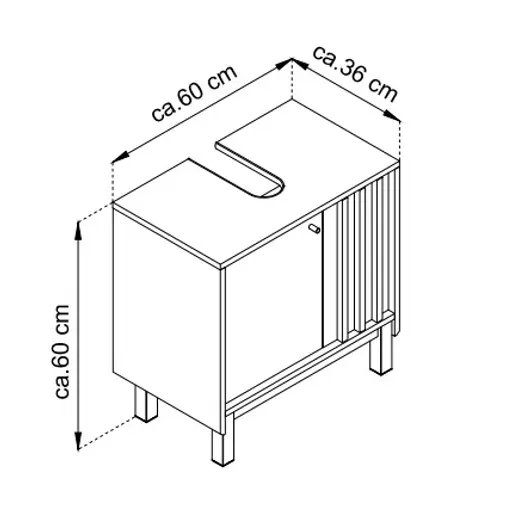 Waschbeckenunterschrank- B ca. 60 cm, Eiche Dekor, Schwarz