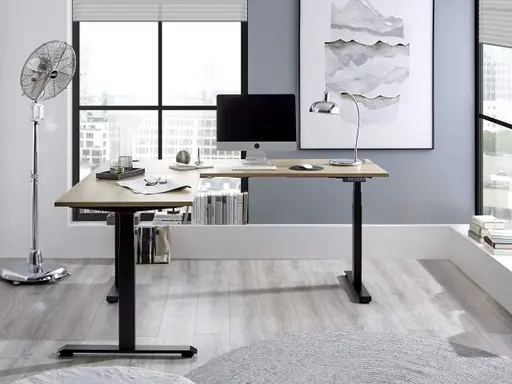 Eckschreibtisch - höhenverstellbar, LB ca. 185x77 cm, Artisan Eiche Nachbildung, Schwarz