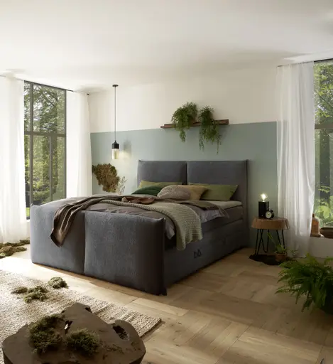 Boxspringbett SANDRIN L- Liegefläche ca. 180x200 cm, Stoff, Anthrazit, inkl. Stauraum und Fußteil