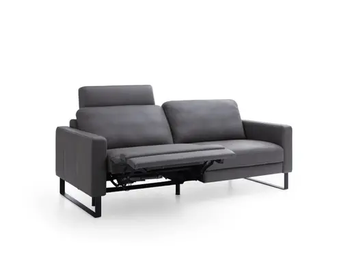 Sofa Enna - 3,5-Sitzer inklusive Relaxfunktion (motorisch) links, Leder, Grau