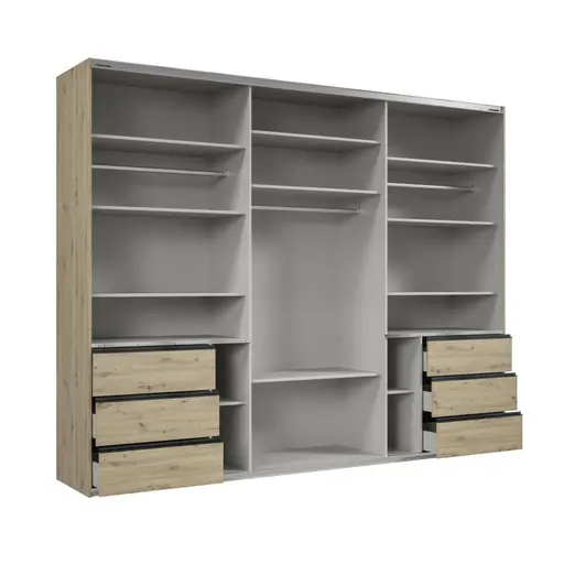 Schwebetürenschrank- B ca. 300 cm, Eiche Dekor, Graphit